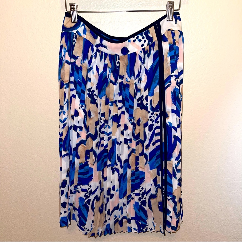 Land’s End Watercolor Canvas Pink Blue Print Pleated Midi Skirt 8